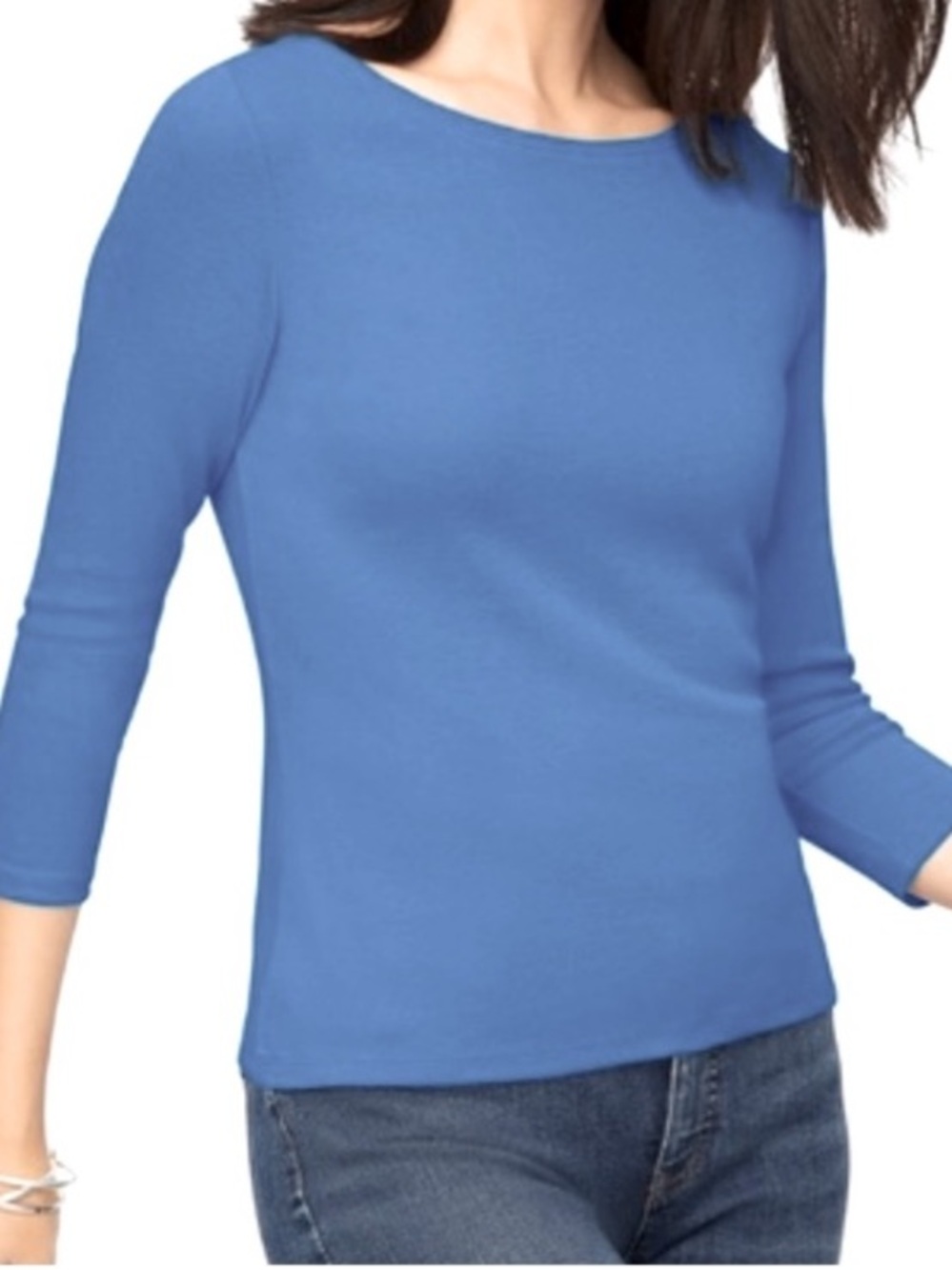 Blue Women's Boatneck 3/4 Sleeve Top